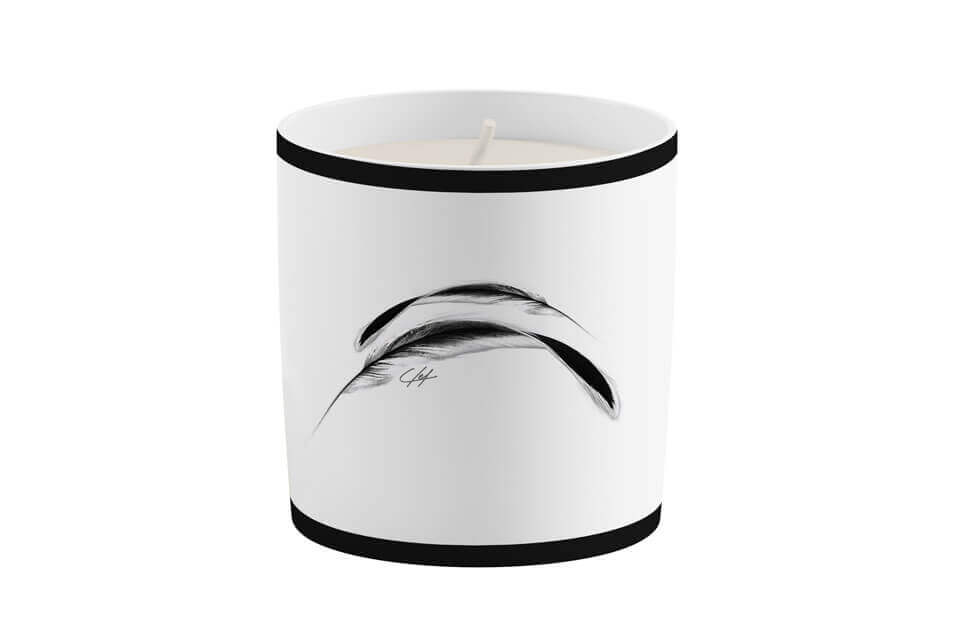 candle-cup feathers-bw